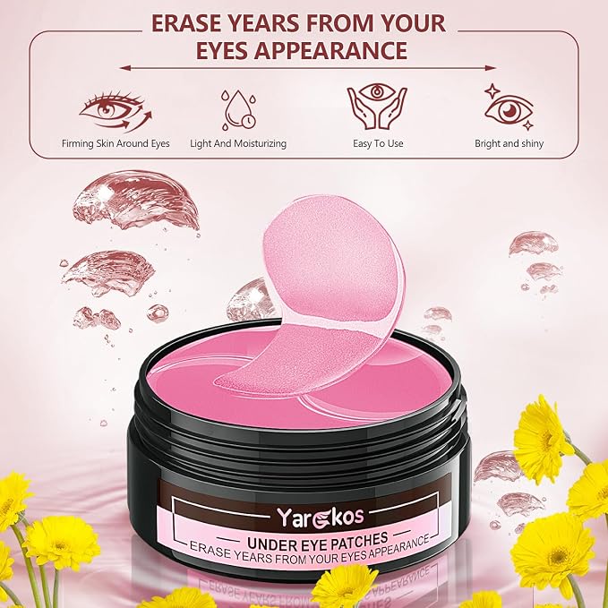 Pink Eye Mask 60Pcs, 5 Portable 24K Gold Collagen Under Eye Patches, 30 Pairs - Image 4