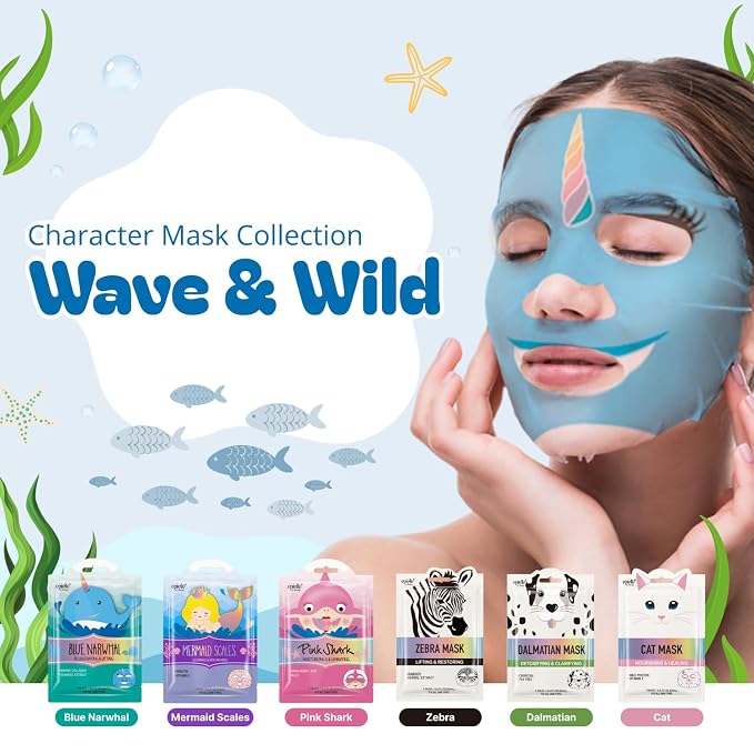 Epielle Character Face Mask Wave & Wild 12 Pack, Fun & Effective Korean Skin - Image 2