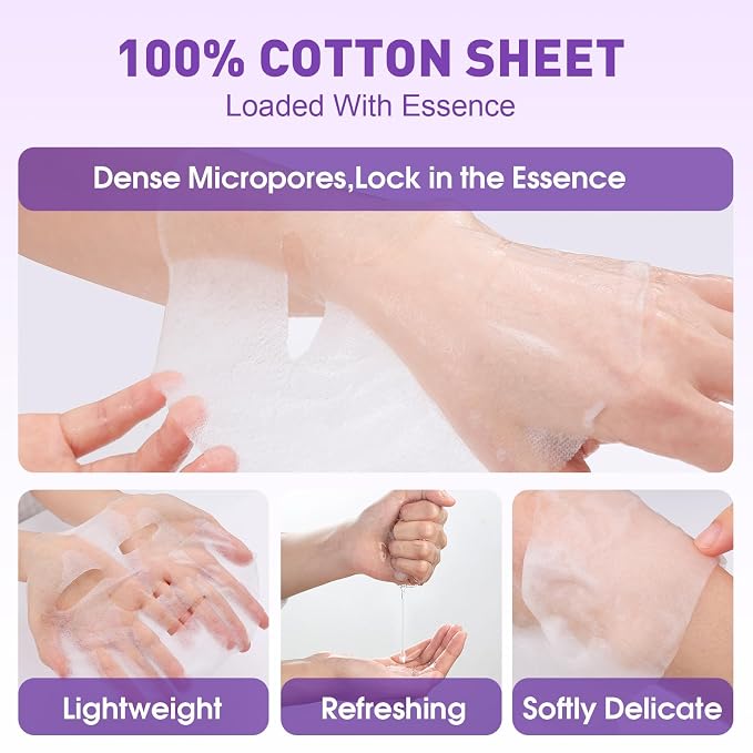 KONEUK 24 Pack Sheet Hydrating Face Masks Skincare, Soothing & Moisturizing - Image 4