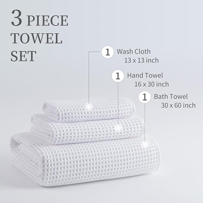 MICROFI Microfiber Waffle Bath Towels, 3 Pieces, Fast Drying, Lint Free - Image 3