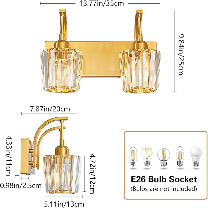Modern Bathroom Vanity Light, 2-Light Gold Wall Sconce - Image 4