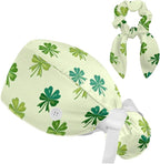 Scrub Caps Women Ponytail Cute Pink and White Leaves Caps Bouffant Working Hat by Unknown