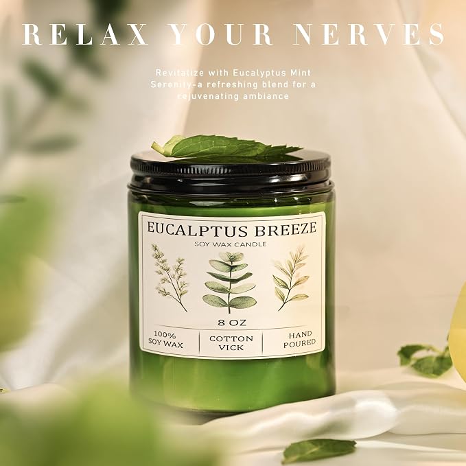Eucalyptus & Mint Candles for Home Scented, 40 Hours Burn Soy Candle Gift for - Image 2