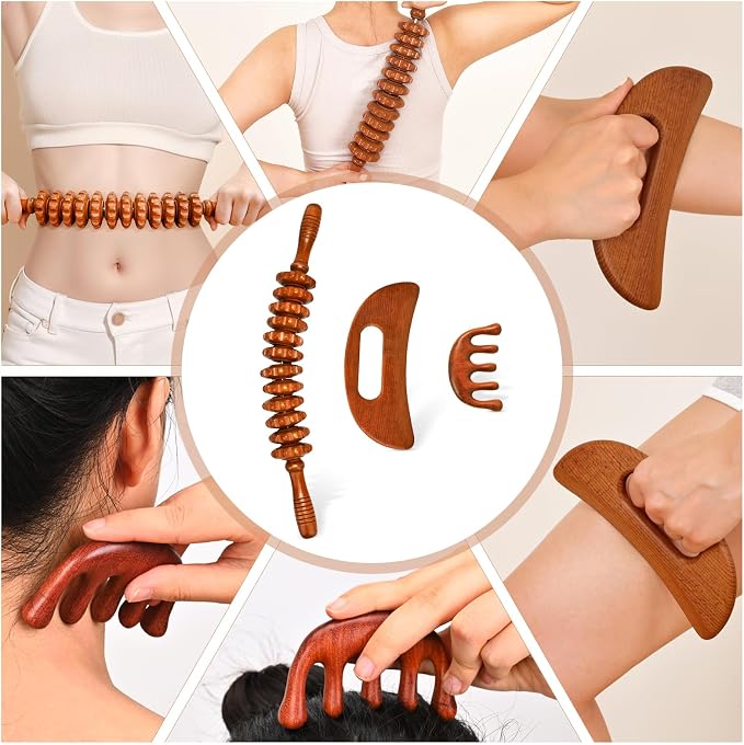 3-in-1 Wood Therapy Massage Tools Wooden Gua Sha Lymphatic Drainage Massager - Image 2