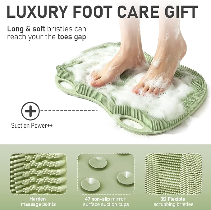 XL Shower Foot Scrubber Mat, Silicone Feet Massage Cleaner Dead Skin Toes Clean - Image 3