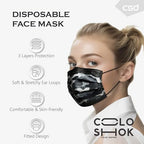 CSD Colo 30 Pcs Black Camo Disposable Face Masks, 3 Ply Adult Mask - Image 3