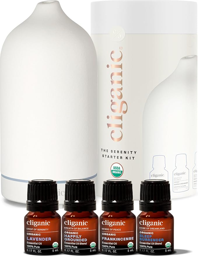 Cliganic Serenity Essential Oils Diffuser Set – Aromatherapy Humidifier by Cliganic