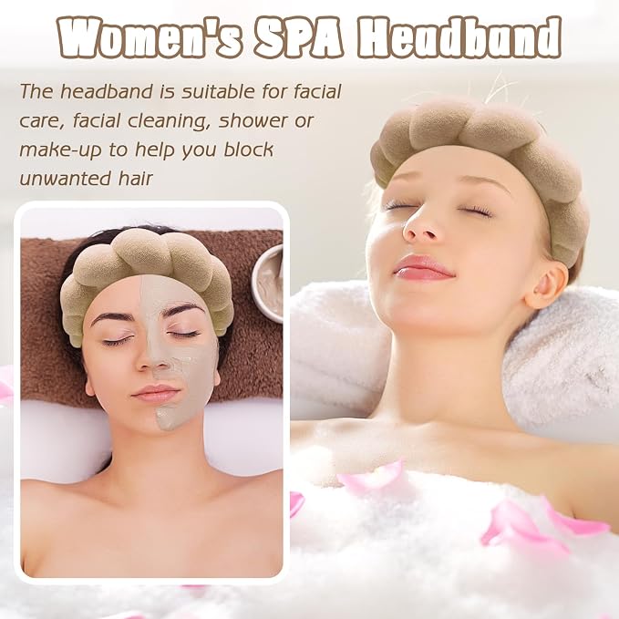 Zkptops Spa Headband for Washing Face Wristband Set Sponge Makeup Skincare - Image 3
