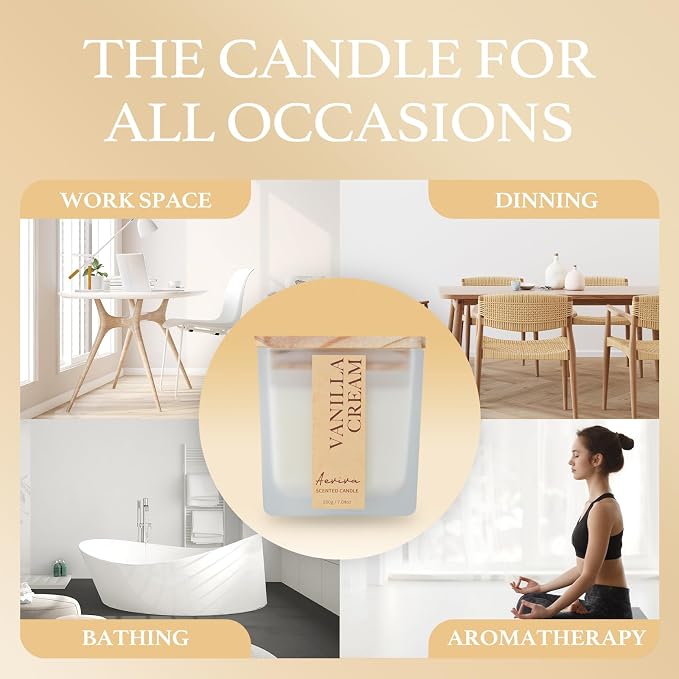 Scented Candle, 7.04 oz Vanilla Cream Aromatherapy Candle, Natural Soy Wax - Image 3