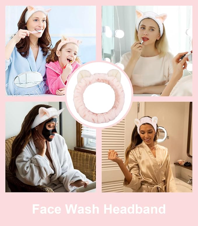 Huachi 2 Packs Cute Cat Ears Spa Headband - Image 3