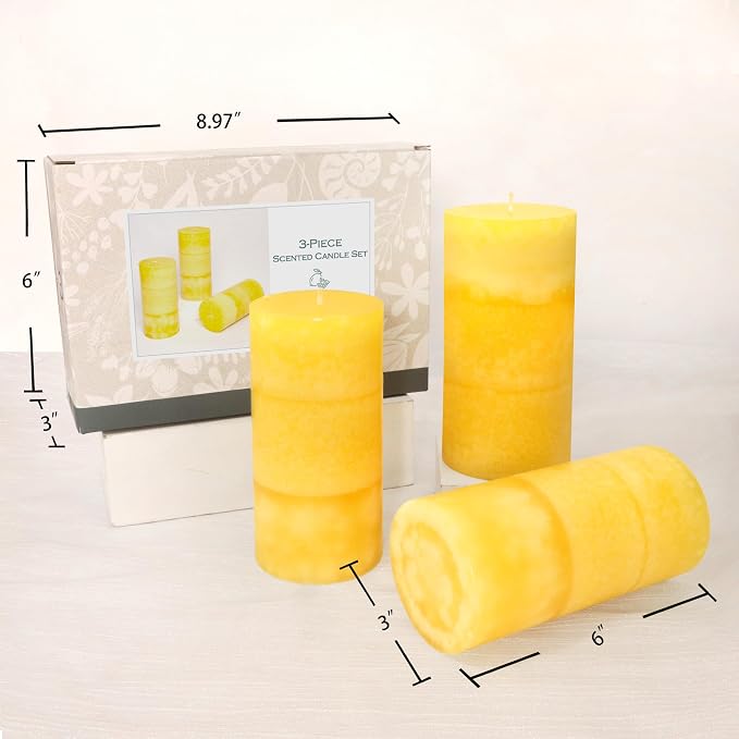 3 x 6 Inches Pillar Candles Lemon Scented Yellow Decorative Rustic Candles - Image 6