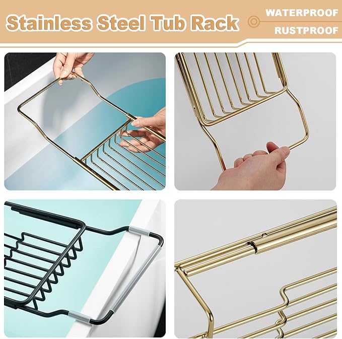 Stainless Steel Bathtub Caddy Tray, Expandable Bath Tub Table, Adjustable - Image 7