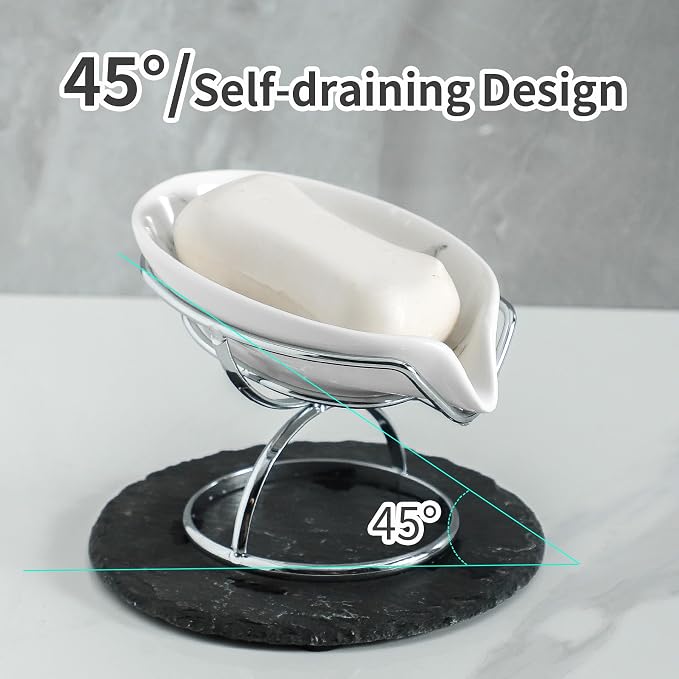 Dobbyby Leaf-Shaped Soap Dish – Ceramic Soap Bar Holder - Image 3