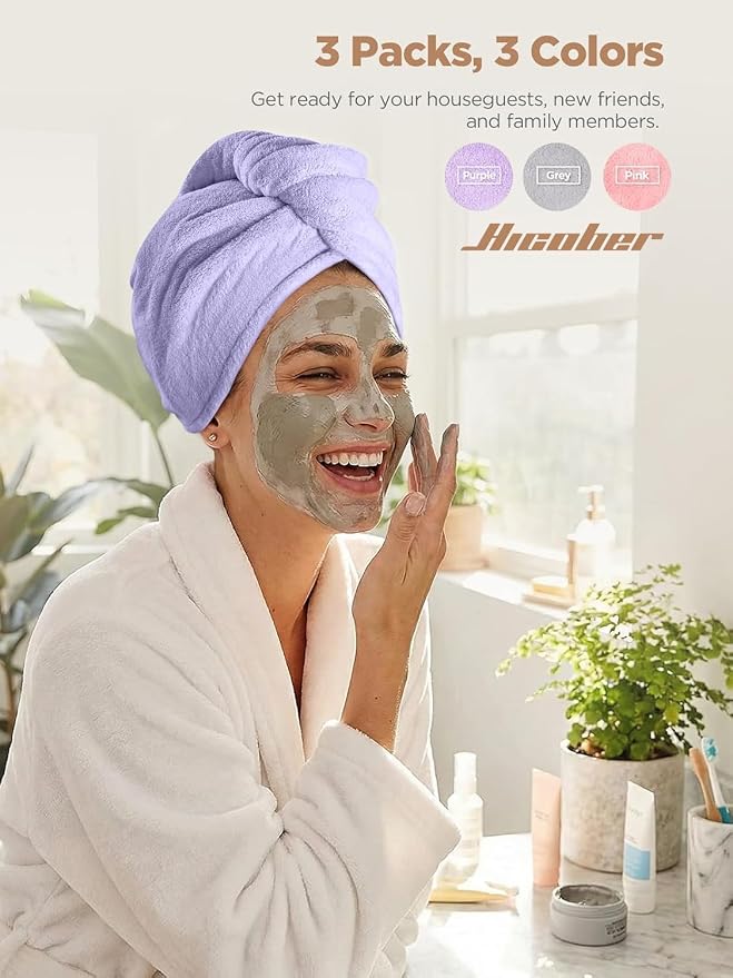 Hicober Microfiber Hair Towel, 3 Packs Hair Turbans - Image 4