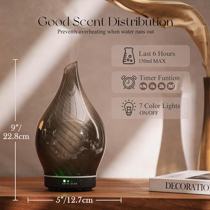 Porseme 150ml Essential Oil Diffuser Glass Color Changing Aroma Air Diffusers - Image 3
