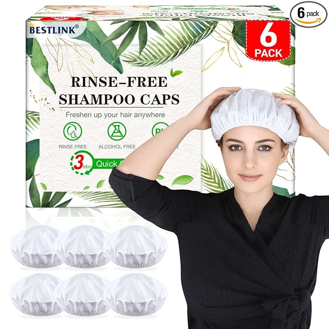 Shampoo Caps No Rinse, 6 Pack Waterless Shampoo Caps by BestLink-LinkingYoutoBetter