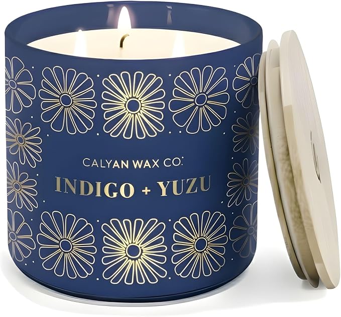 Calyan Wax Co. Indigo & Yuzu 3 Wick Scented Candle by CalyanWaxCo