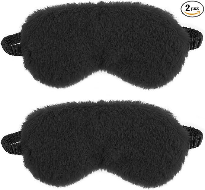 2 Pcs Black Plush Eye Mask Soft Sleeping Blindfold Eye Cover Comfortable Furry by WY+LIGHTING+LEVEL