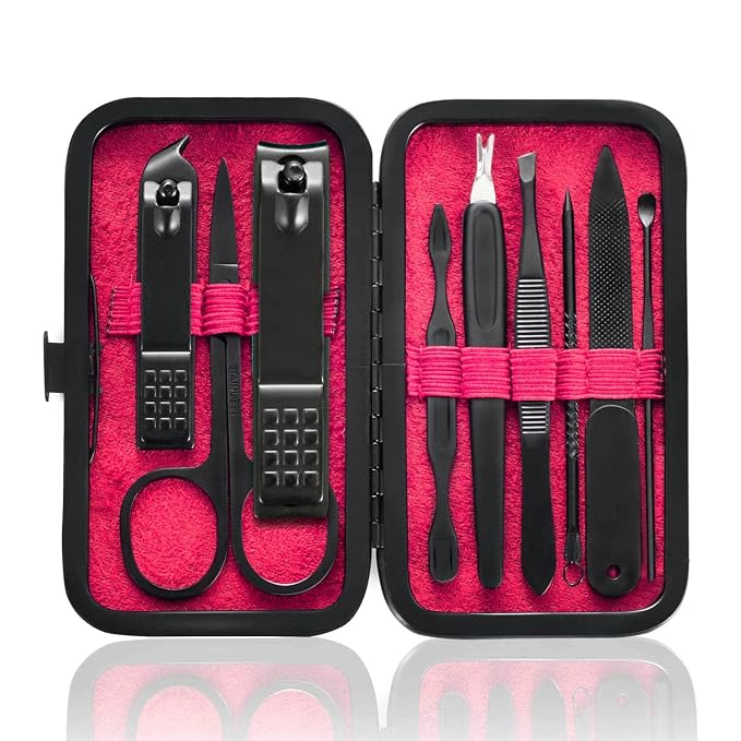 HANTEKAS Manicure Set 9 in 1 Stainless Steel, Nail Clippers Scissors Pedicure by HANTEKAS