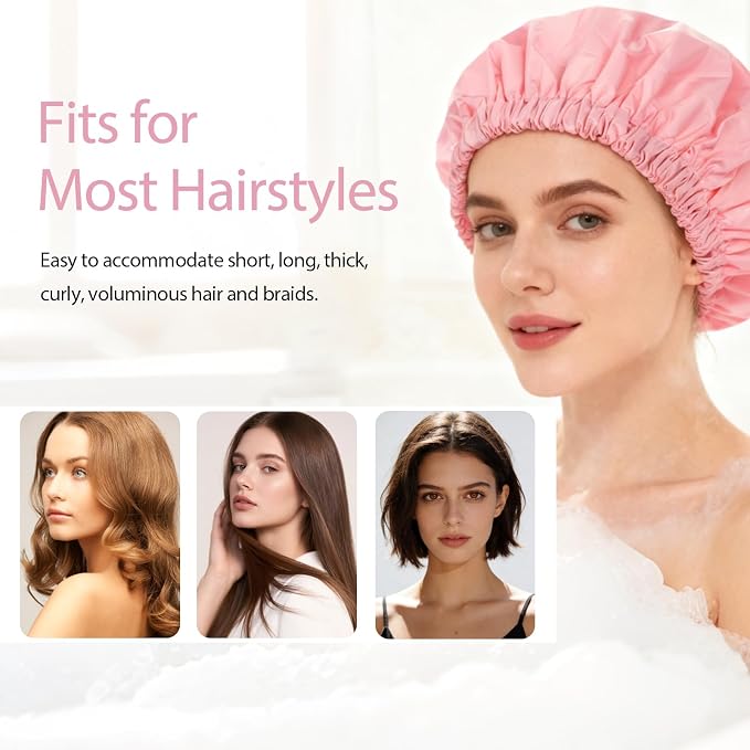 Shower Cap for Women Reusable Waterproof, Large Bath Cap - Image 4