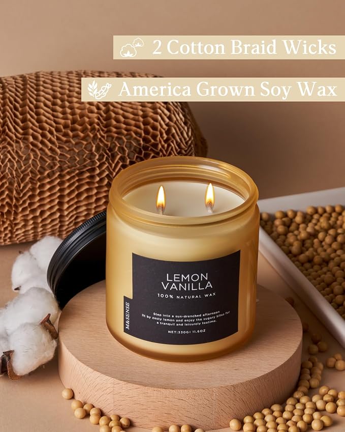 M&SENSE Lemon Vanilla Home Scented Candles, 11.6oz Organic Soy Wax, 70-Hour - Image 3