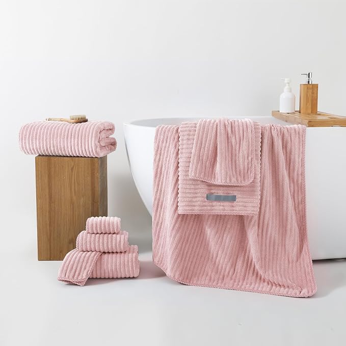 REDKISS Pink Microfiber Bath Towels Set 8 Piece - Image 5