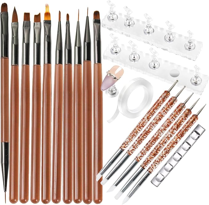 Nail Art Brushes Set with Nail Stand Holder by Unknown