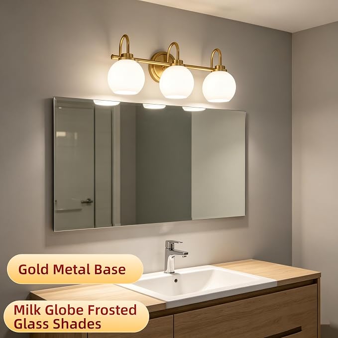 AKEZON Bathroom Light Fixtures 3-Light Brushed Gold Vanity Light, Modern - Image 2