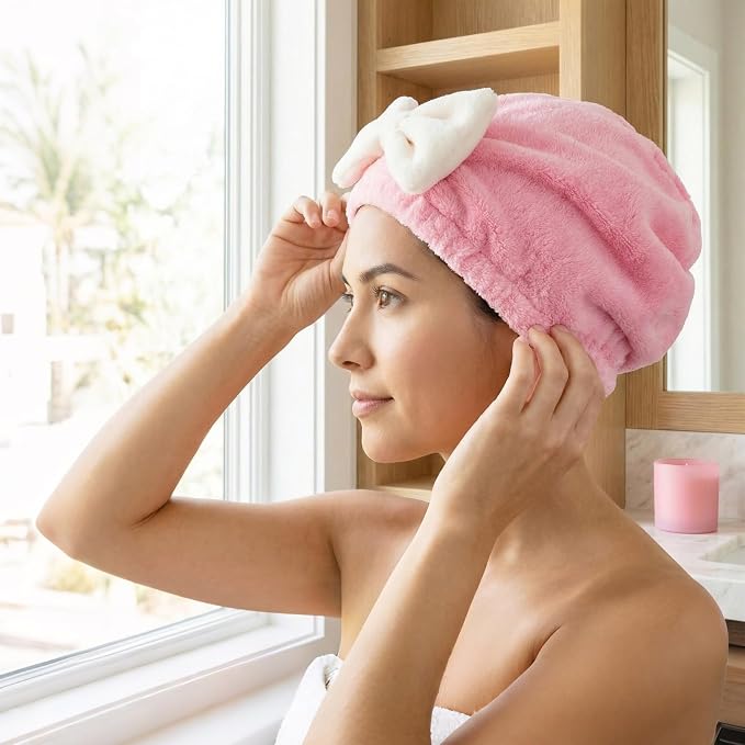 PAGOW 2pcs Microfiber Hair Towel, Fast Drying Shower Cap Hair Towel Wrap - Image 5