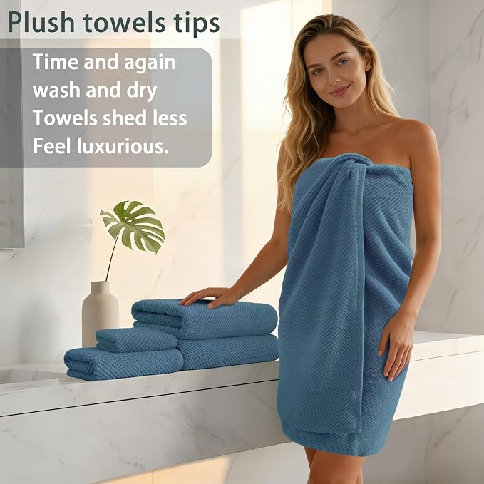 VOOVA & MOVAS Blue Towels Bathroom Sets, 100% Cotton | Lightweight | Soft | - Image 5