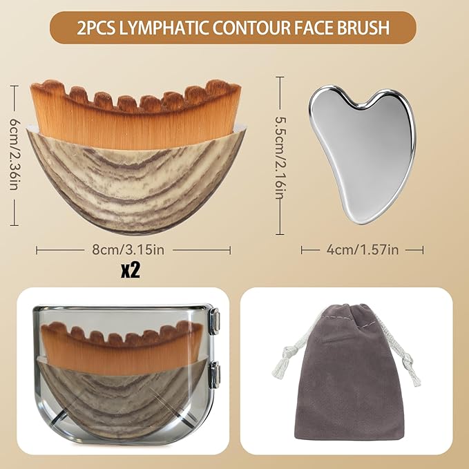 2PCS Lymphatic Contour Face Brush & Stainless Steel Gua Sha Tool Set, - Image 6