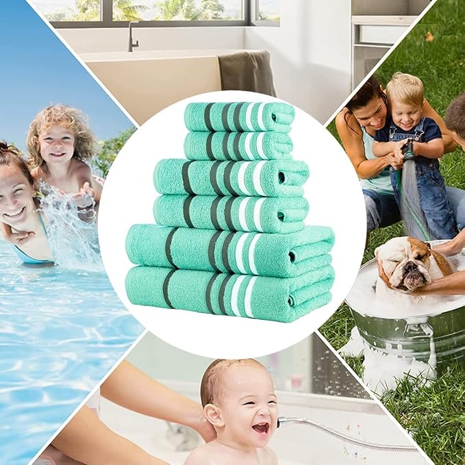 CASA COPENHAGEN Exotic 6Pcs 100% Egyptian Cotton Designer Towels Gift Set- Aqua - Image 6