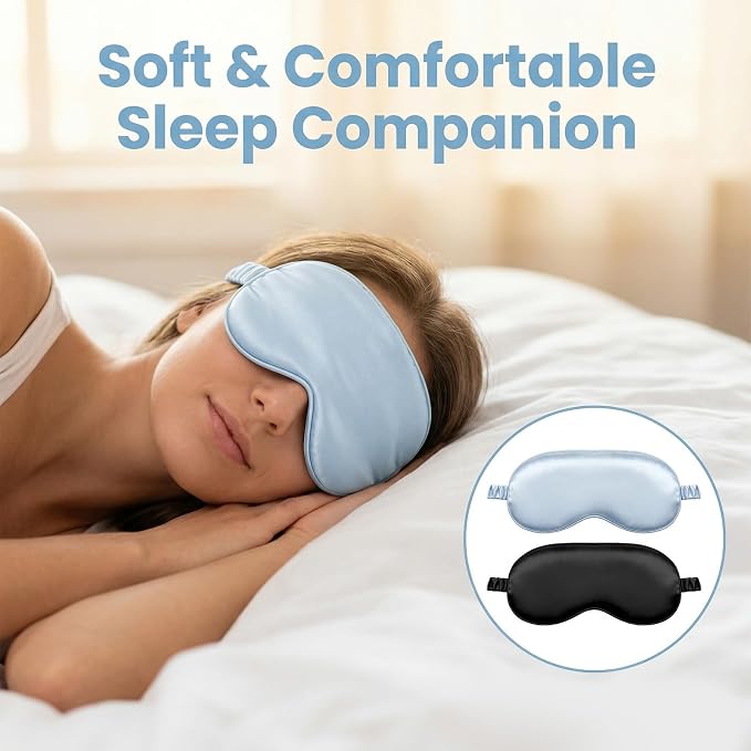 2Pcs Silk Sleeping Mask, Soft Breathable Blackout Eyeshade Comfortable - Image 7