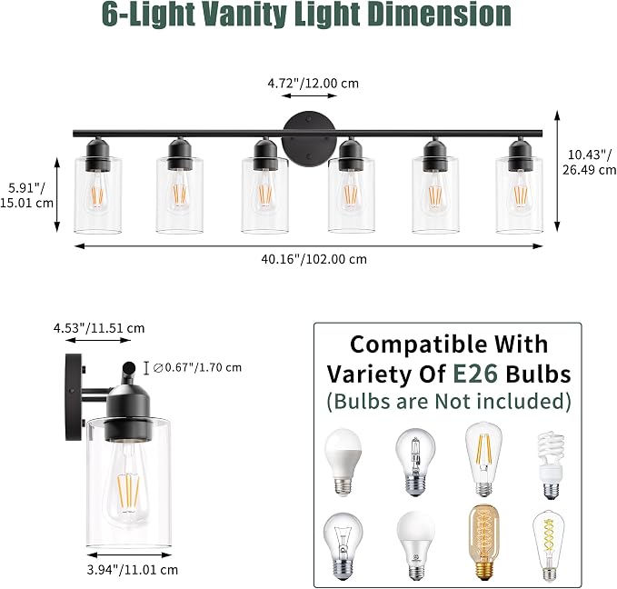 Espird 6 Lights Bathroom Vanity Light Fixtures Matte Black, Rustic Farmhouse - Image 2