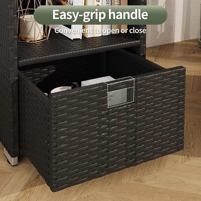 Rattan Outdoor Pool Towel Rack Cabinet, Wicker Pool Storage Bins Storage - Image 7