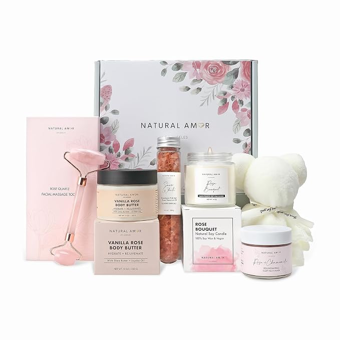 Natural Amor Rose Spa Gift Set – 6 pcs Handmade Self-Care Kit by NATURALAMORLOSANGELES
