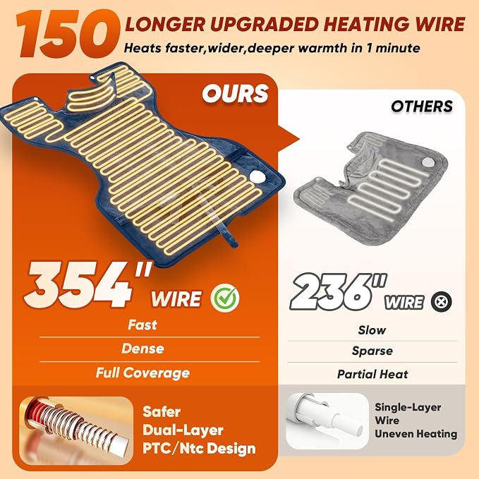 Heating Pad for Back Neck & Shoulders, 2.7lb Weighted Electric Graphene-Infused - Image 4