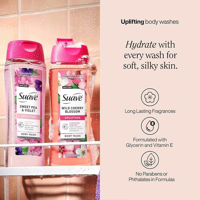 Suave Body Wash Variety 2-Pack, Sweet Pea & Violet + Wild Cherry Blossom – - Image 3