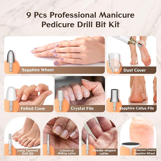 Professional Manicure Pedicure Kit, Electric Nail File Set, 15 Speeds Hand Foot - Image 6