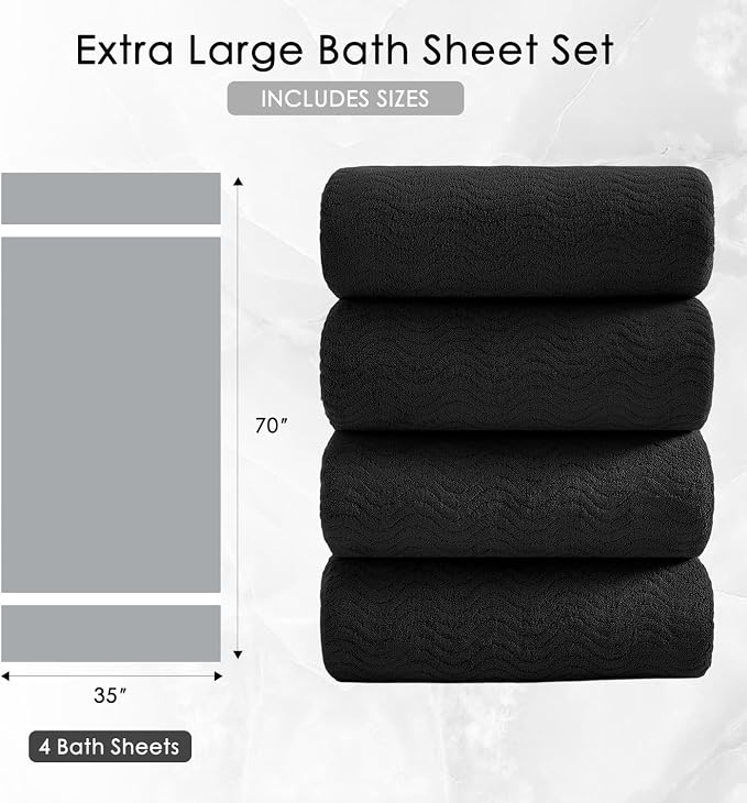 4 Piece Extra Large Bath Towel 35"x70" Oversized Bath Sheet Black Bath Towel Set - Image 5