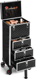 Rolling Makeup Train Case with 3 Drawers, Nail Trolley Cart Salon Station by Unknown
