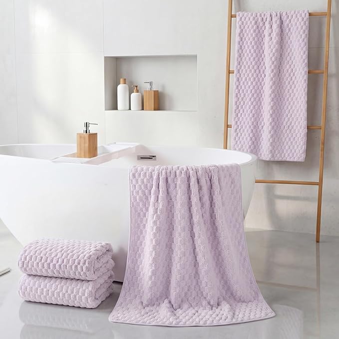 REDKISS 4 Pack Purple Microfiber Bath Towels - Image 5