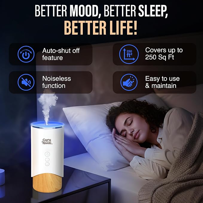 GuruNanda Calm Aura Essential Oil Diffuser, Sleek Modern Aromatherapy Diffuser - Image 6