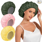 3Pcs Waterproof Shower Cap for Women Reusable, Bath Cap for Long Hair, by KAFTERI