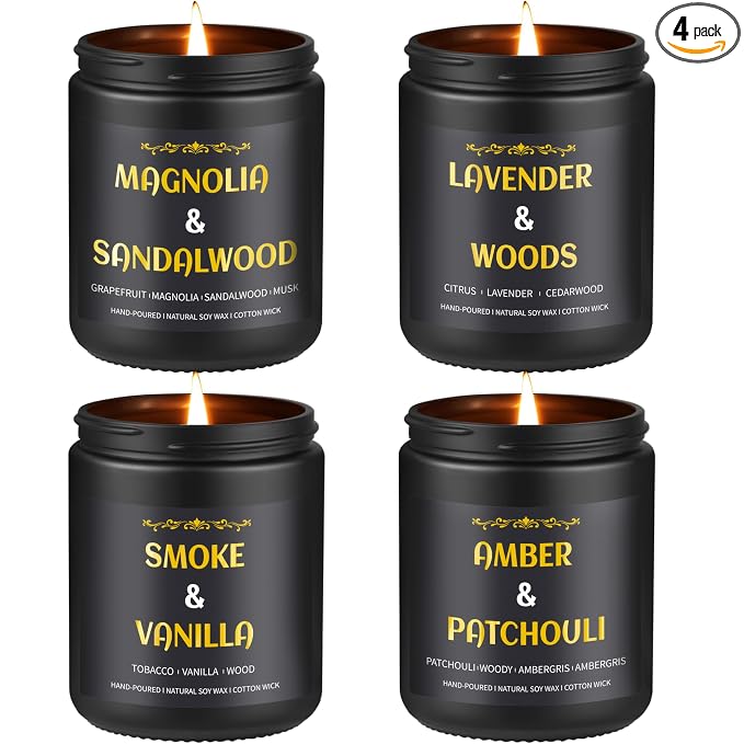Scented Candles for Men, 4 Pack Mens Candle Gift Set, Relaxation Candles for by Enwhisco