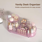 360 Rotating Vanity Makeup Organizer, 2 Small Trays & 5 Compartments - Image 3