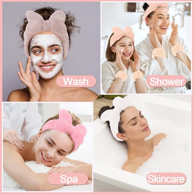 CAVETEE Spa Headband for Washing Face, 4 Pack Fuzzy Skincare Cute Butterfly - Image 3
