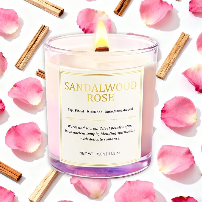 Scented Candles for Home, 2 Pack Wood Wick Sandalwood Rose Scented Candle - Image 2