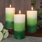 Pillar Candles 3x6 Inch Eucalyptus Scented Hand-Poured 3-Layers Green Gradient - Image 5
