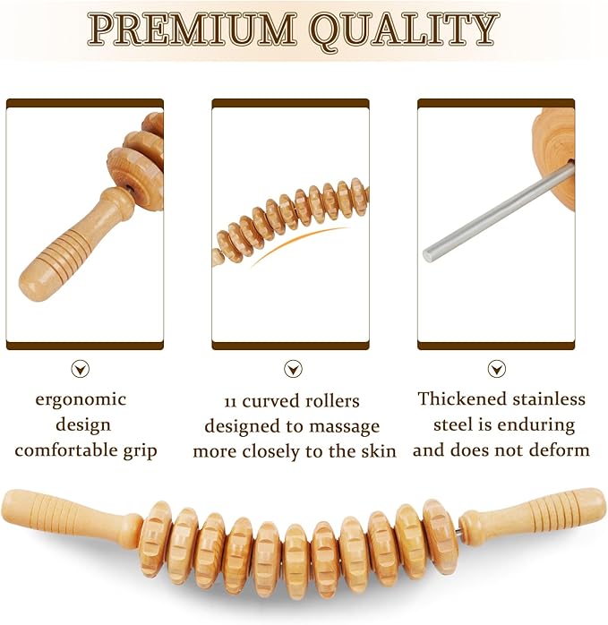 Liitrton Wood Therapy Fasci Massage Tools, Curved Wooden Massage Roller - Image 6